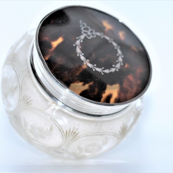 Vintage Tortoise & Sterling Vanity Jar - Picture 1 of 11